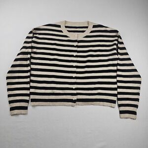 Ristore Women's M Black Cream Striped Knit Cardigan Button Front Preppy Classic